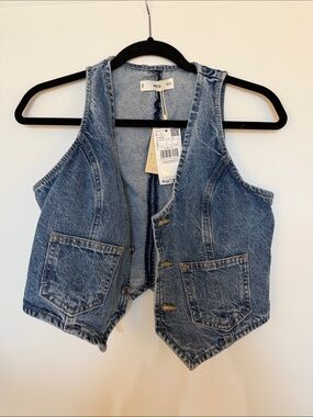 Mango Blue Denim Button-Front Vest